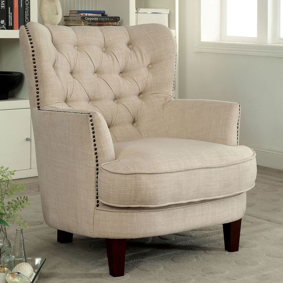 Beige  Contemporary Accent Chair by Furniture of America