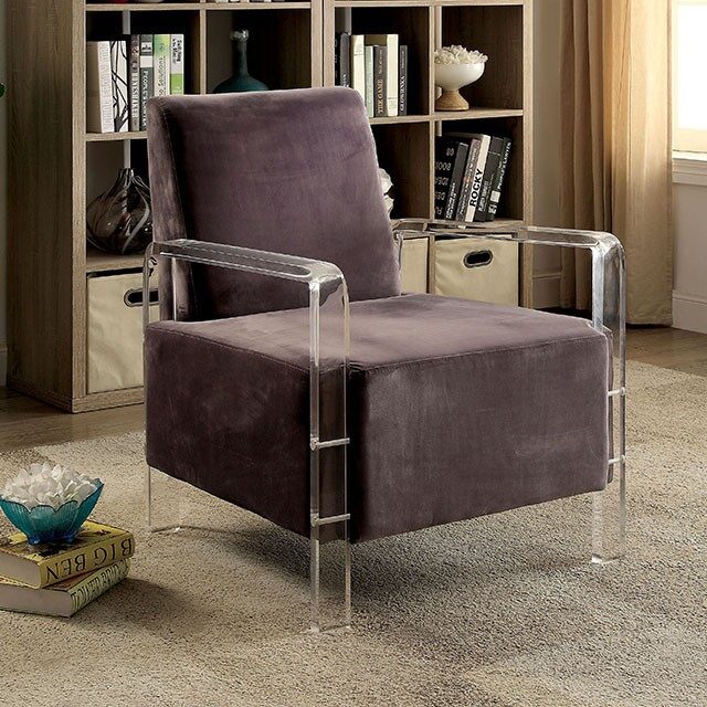 Gray flannelette fabric accent chair by Furniture of America