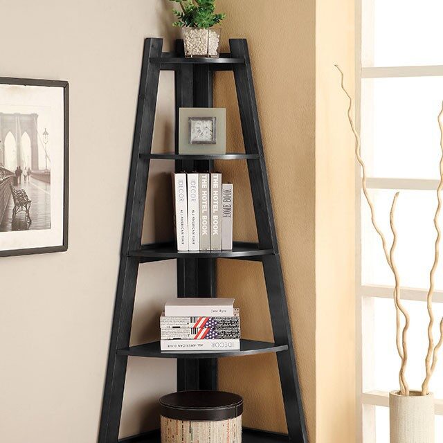 Black contemporary ladder shelf by Furniture of America