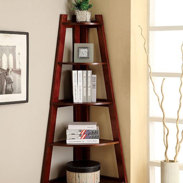 Cherry contemporary ladder shelf by Furniture of America