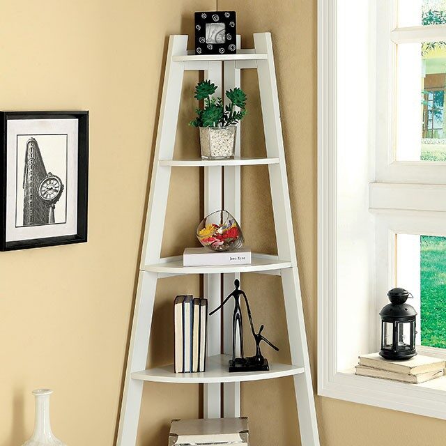 White contemporary ladder shelf by Furniture of America