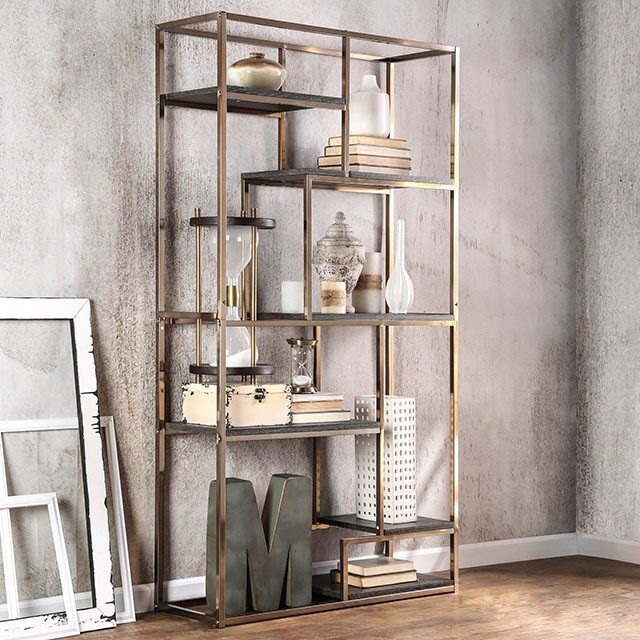Champagne contemporary display shelf by Furniture of America