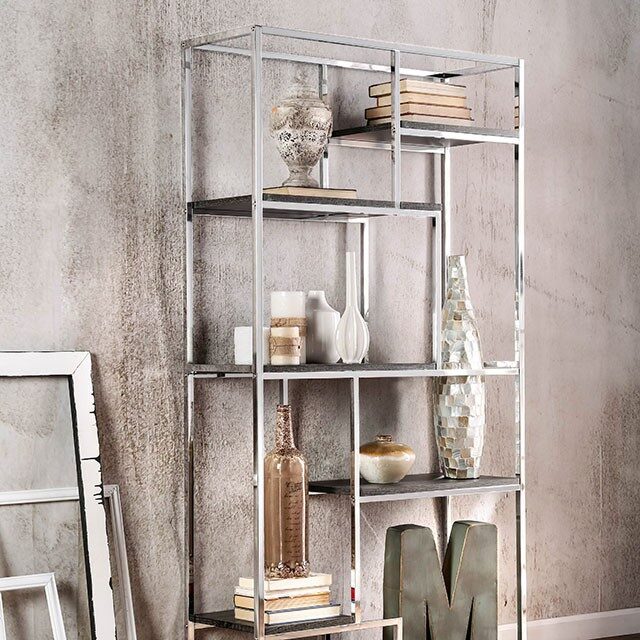 Chrome contemporary display shelf by Furniture of America