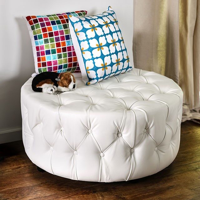 White bonded leather contemporary ottoman by Furniture of America