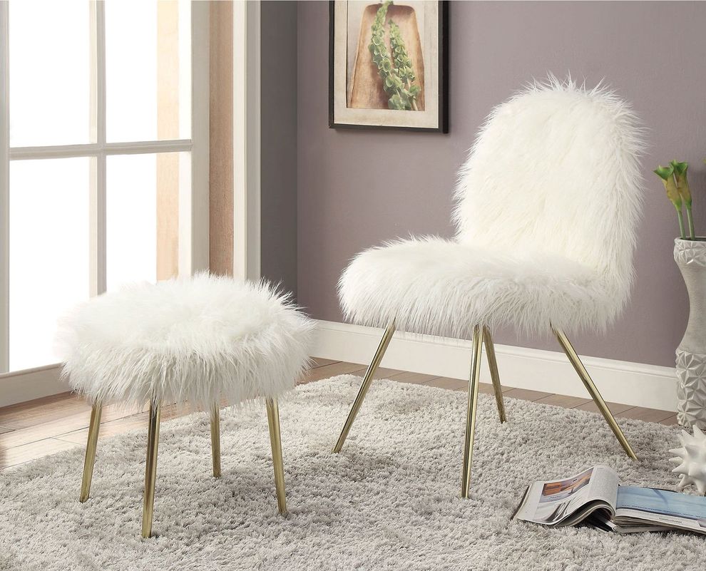 White/Gold Fur Contemporary Accent Chair by Furniture of America