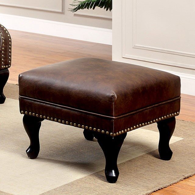 Rustic brown button tufting w/ nailhead trim traditional ottoman by Furniture of America