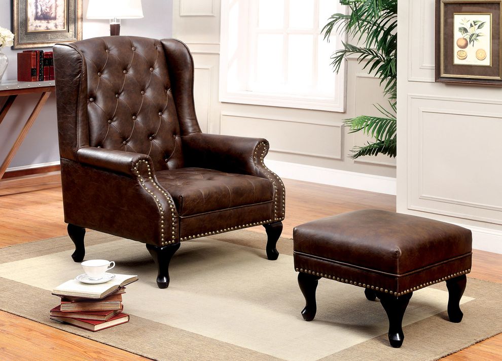 Rustic Brown Traditional Accent Chair by Furniture of America