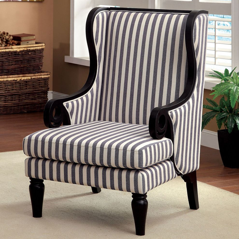 White/Dark Blue Stripe Transitional Accent Chair by Furniture of America