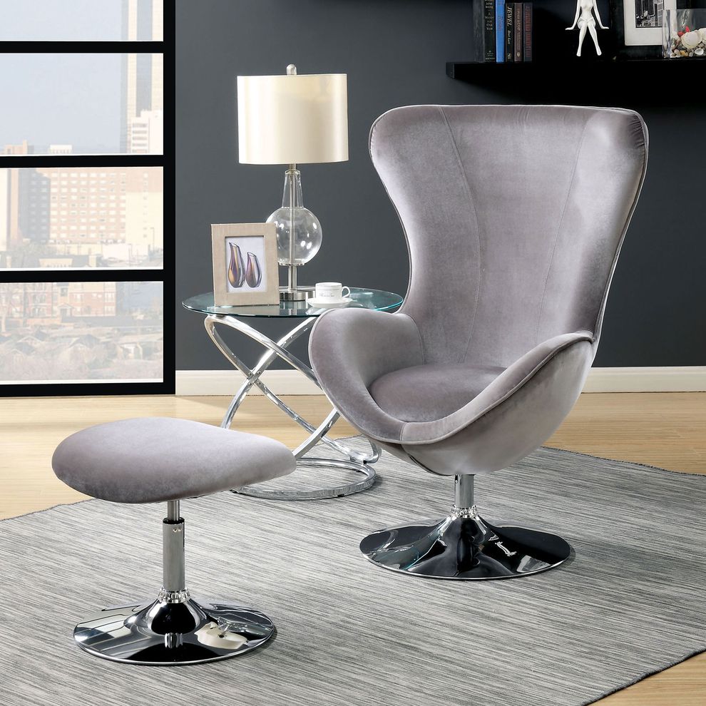 Gray Contemporary Accent Chair w/ Ottoman by Furniture of America