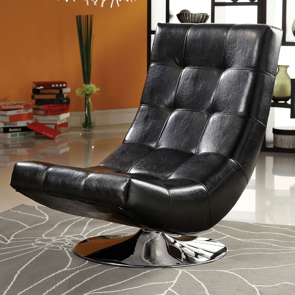 Black contemporary swivel accent chair by Furniture of America