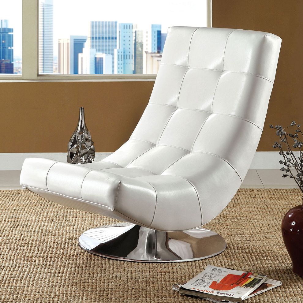 White contemporary swivel accent chair by Furniture of America