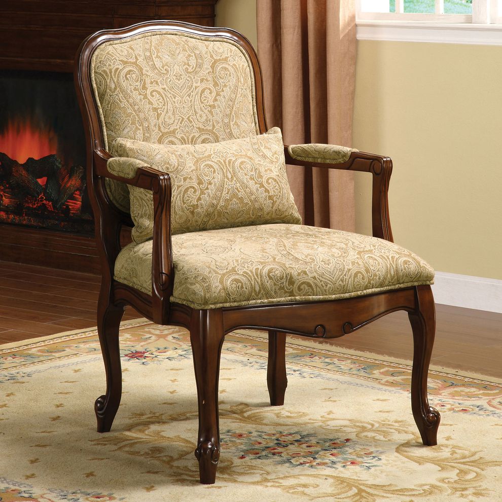 Beige/Dark Cherry Traditional Accent Chair by Furniture of America