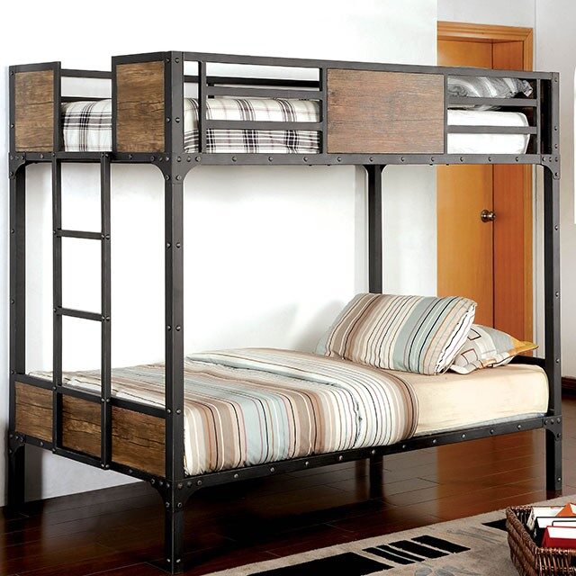 Twin/twin bunk bed in black finish by Furniture of America