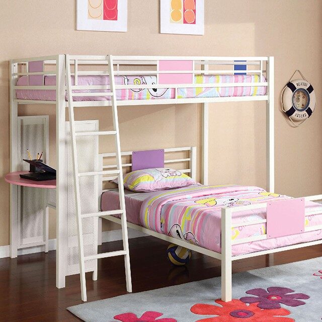 Pink & white finish metal bunk bed by Furniture of America