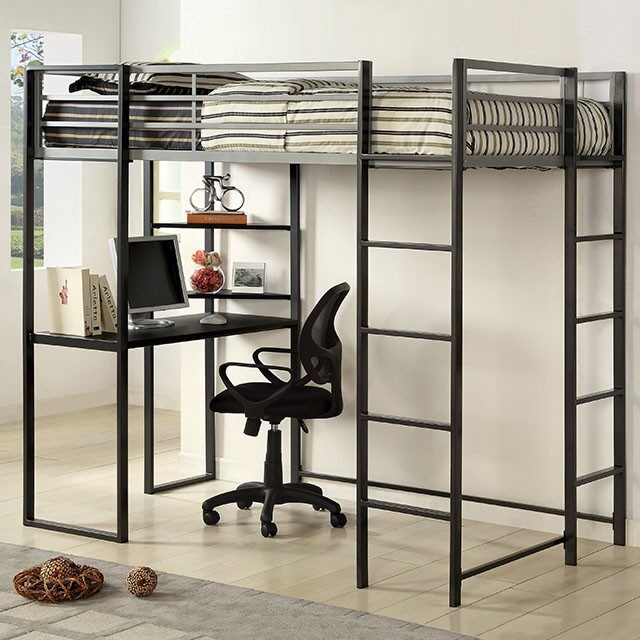 Gun metal/chrome contemporary twin bunk bed by Furniture of America