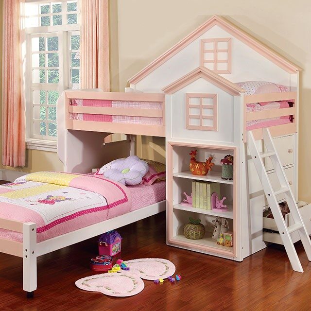 House design loft bed in white/pink finish by Furniture of America