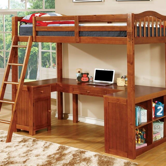 Twin/workstation loft bed in oak finish by Furniture of America