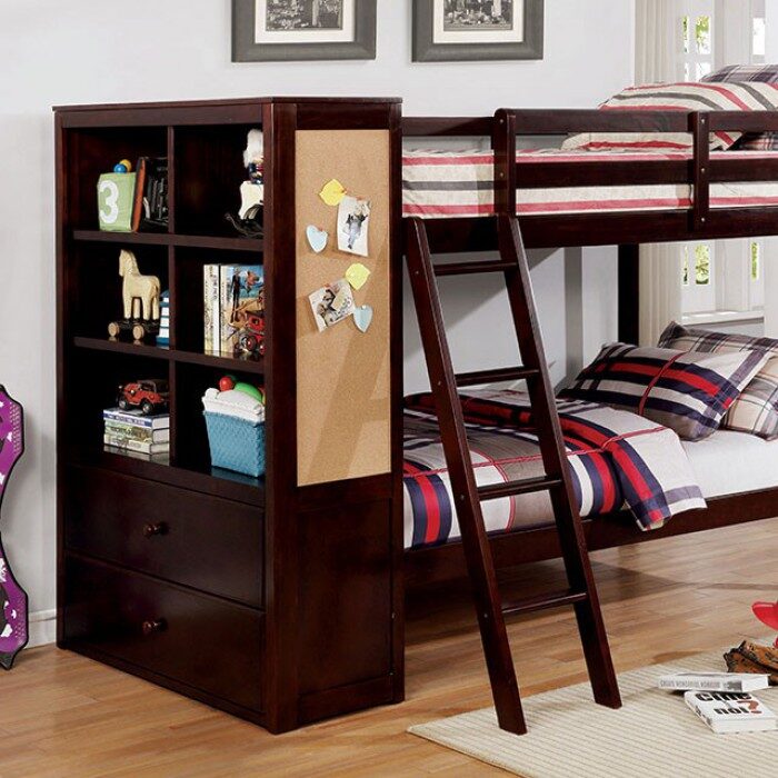 Dark walnut finish solid wood twin/twin bunk bed by Furniture of America