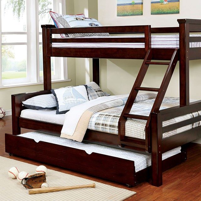 Walnut finish transitional twin/ queen bunk bed by Furniture of America