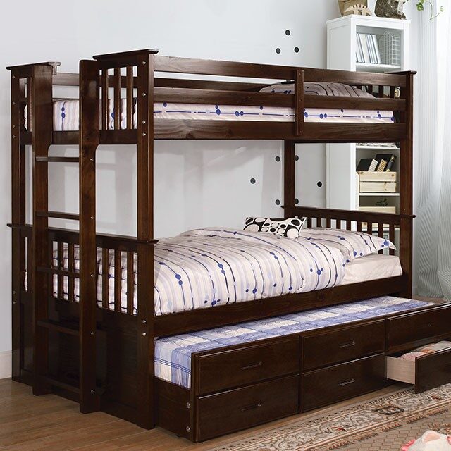Twin /twin bunk bed in dark walnut finish by Furniture of America