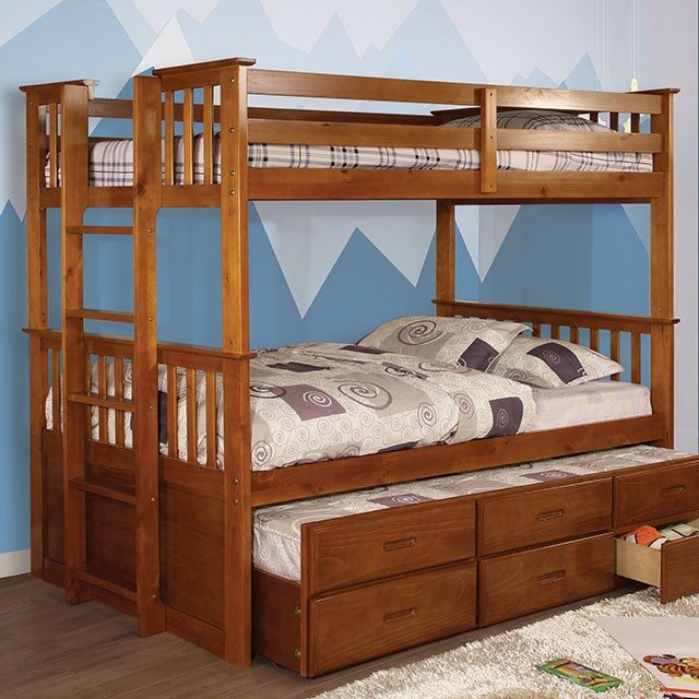 Twin /twin bunk bed w/ trundle in oak finish by Furniture of America