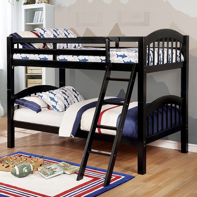 Picket fence design twin/twin bunk bed in black finish by Furniture of America