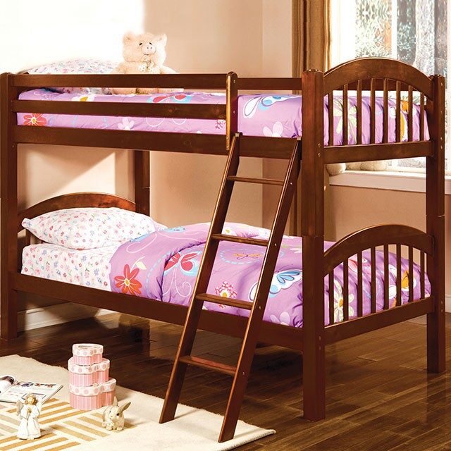 Picket fence design twin/twin bunk bed in cherry finish by Furniture of America