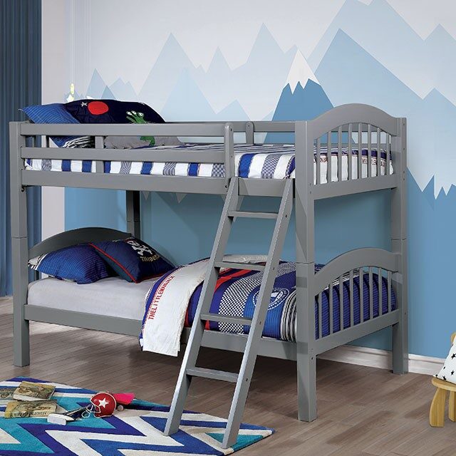 Picket fence design twin/twin bunk bed in gray finish by Furniture of America