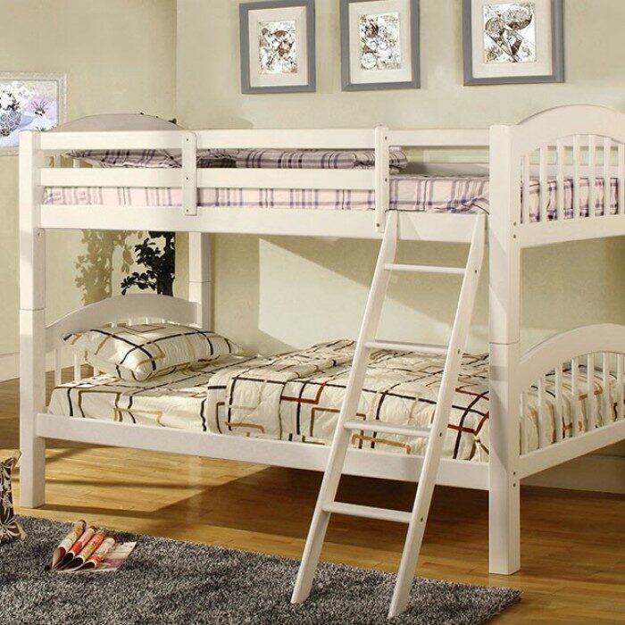 Picket fence design twin/twin bunk bed in white finish by Furniture of America