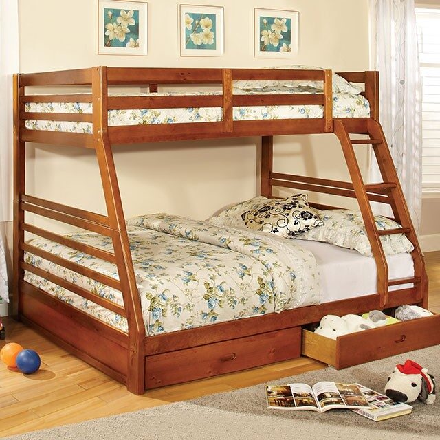 Twin/full bunk bed in oak finish w/ two drawers by Furniture of America