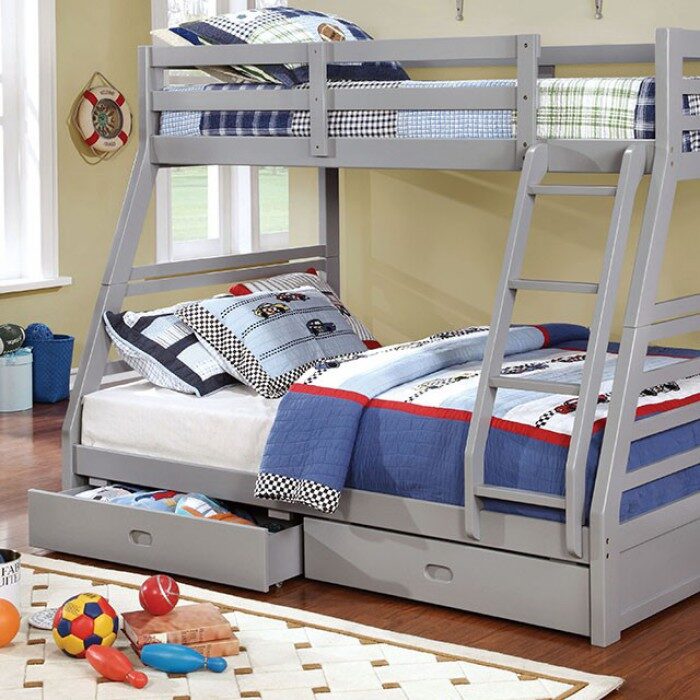 Twin/full bunk bed in gray finish w/ two drawers by Furniture of America