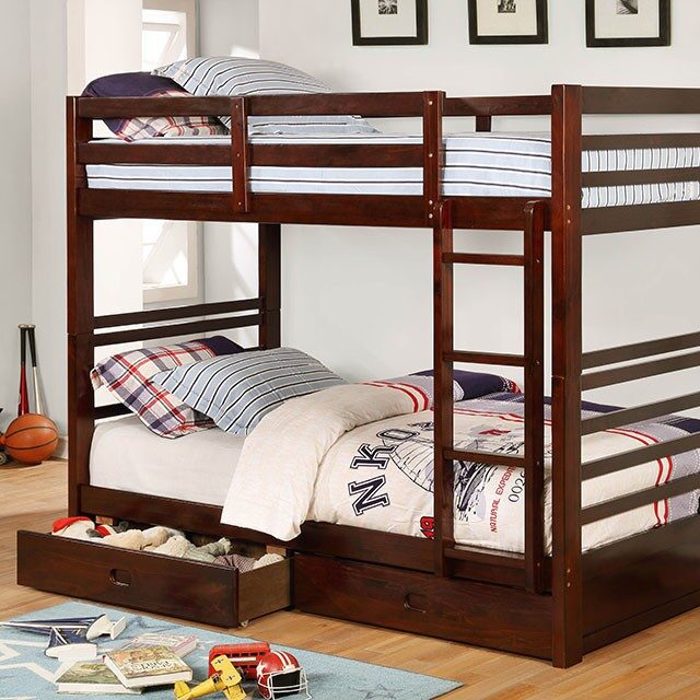 Twin/twin bunk bed in dark walnut finish by Furniture of America