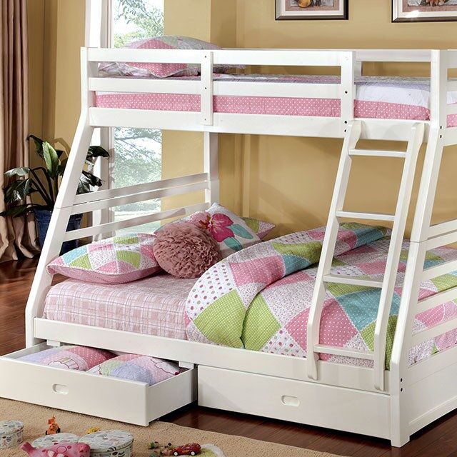 Twin/full bunk bed in white finish w/ two drawers by Furniture of America