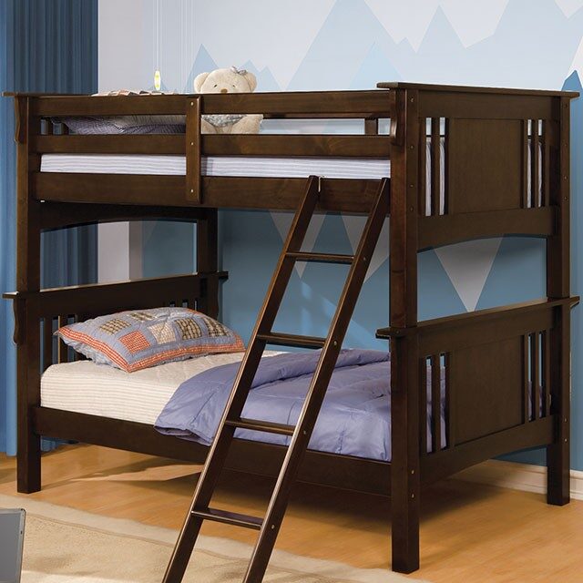 Dark walnut cottage twin/twin bunk bed by Furniture of America