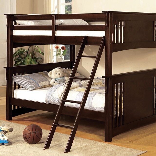 Cottage style dark walnut finish full/full bunk bed by Furniture of America