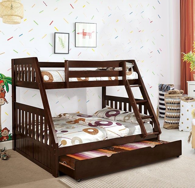Twin/full bunk bed in dark walnut finish by Furniture of America