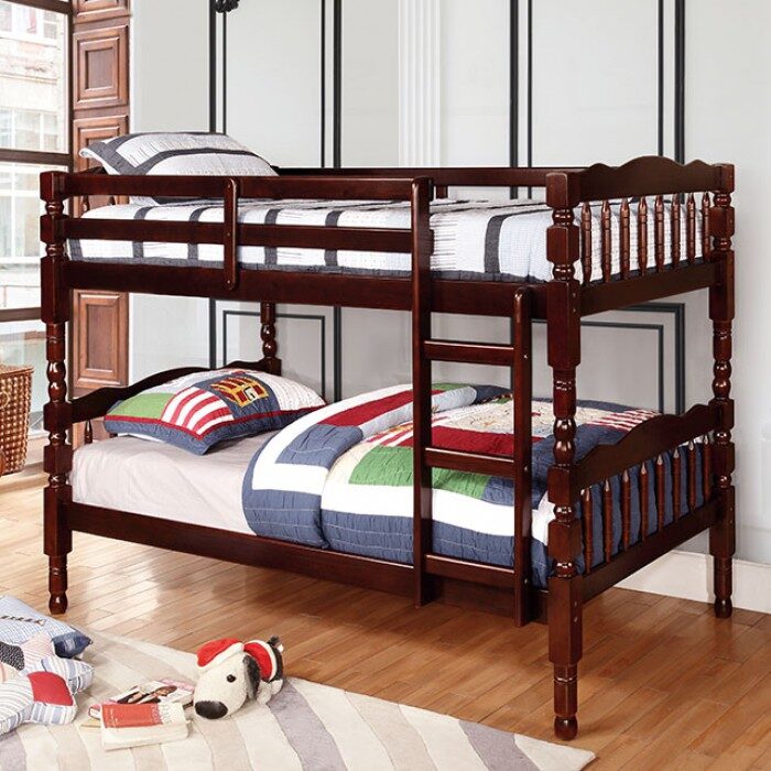 Twin/twin classic dark walnut  finish bunk bed by Furniture of America