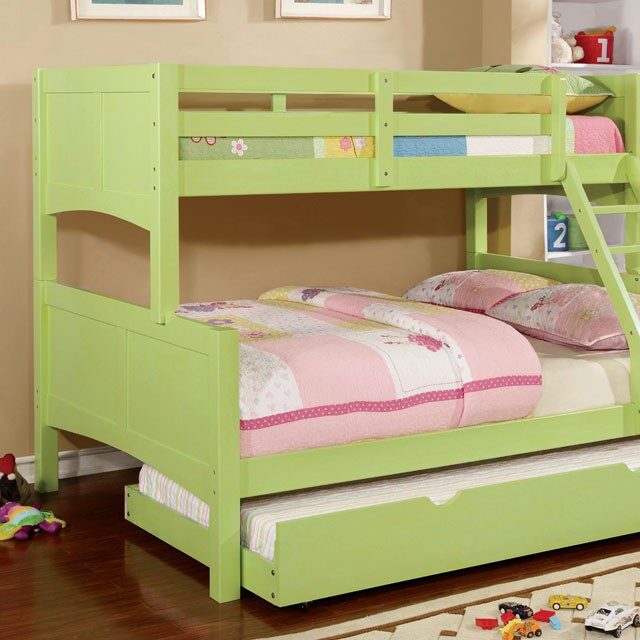 Solid wood bunk bed in green finish by Furniture of America