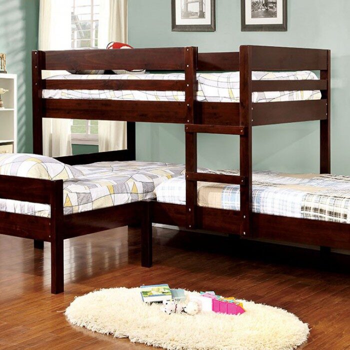 Corner bunk bed in espresso finish by Furniture of America
