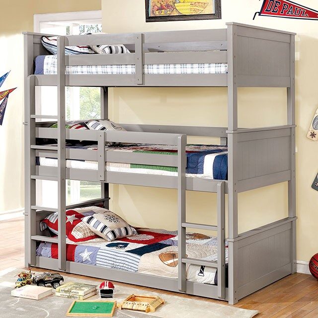 3-tiered bunk bed in gray finish by Furniture of America