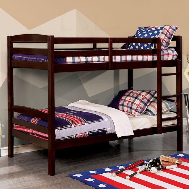 Dark walnut finish transitional twin/twin bunk bed by Furniture of America