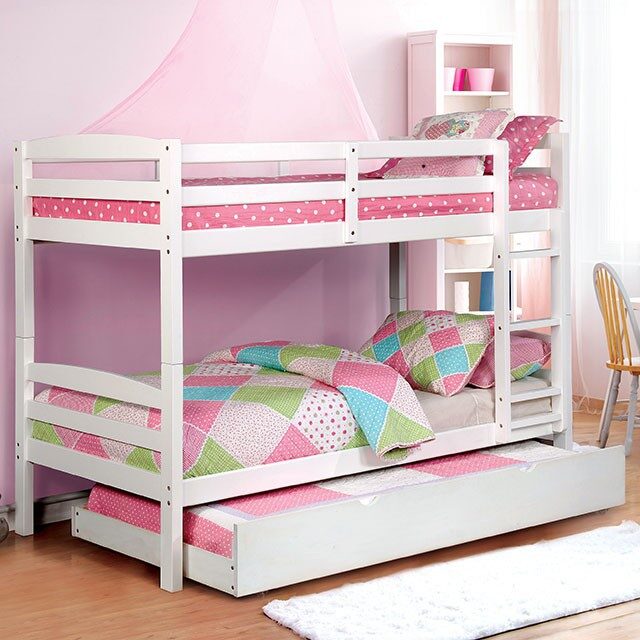 White finish transitional twin/twin bunk bed by Furniture of America