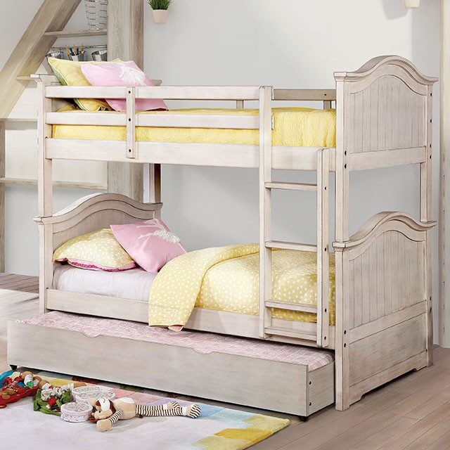 Antique white finish camelback design twin/twin bunk bed by Furniture of America