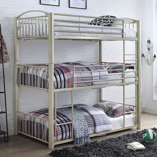 Metallic gold  steel construction twin triple decker bed by Furniture of America