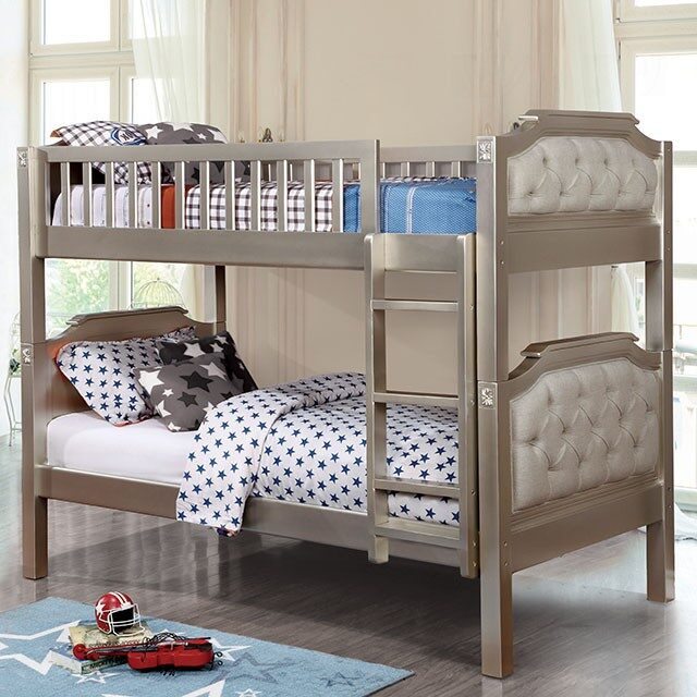 Champagne finish transitional twin/twin bunk bed by Furniture of America
