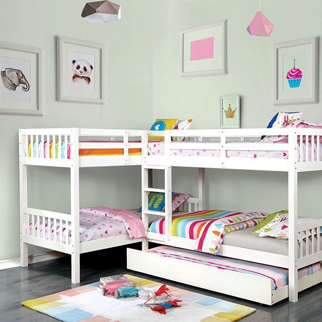 Quadruple twin bunk bed in white finish by Furniture of America