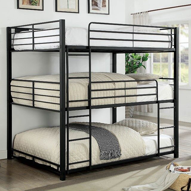 Sand black full metal construction triple tiered twin bunk bed by Furniture of America