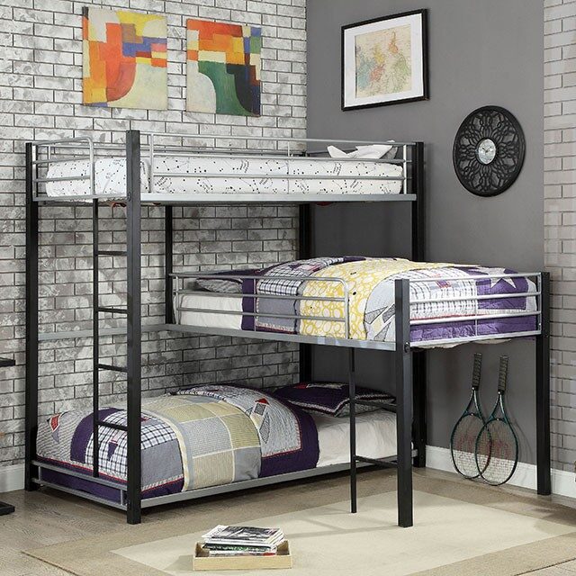 Sand black full metal construction twin triple decker bed by Furniture of America
