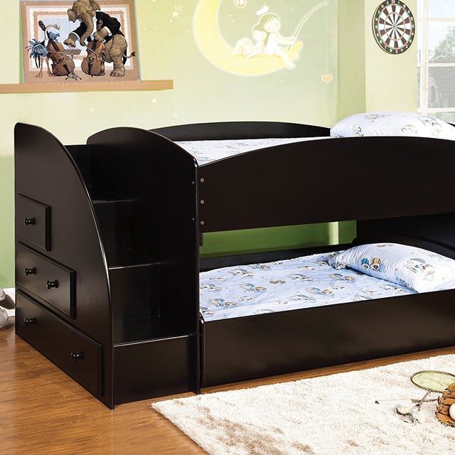 Arch design side panels bunk bed in black finish by Furniture of America