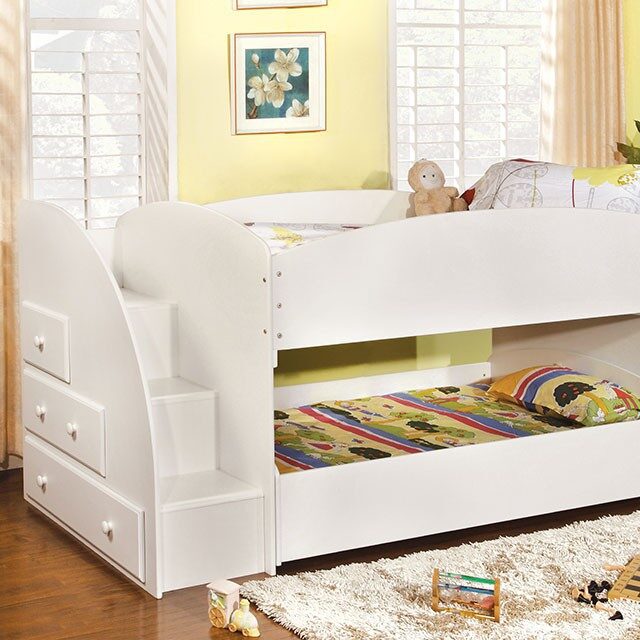 Arch design side panels bunk bed in white finish by Furniture of America